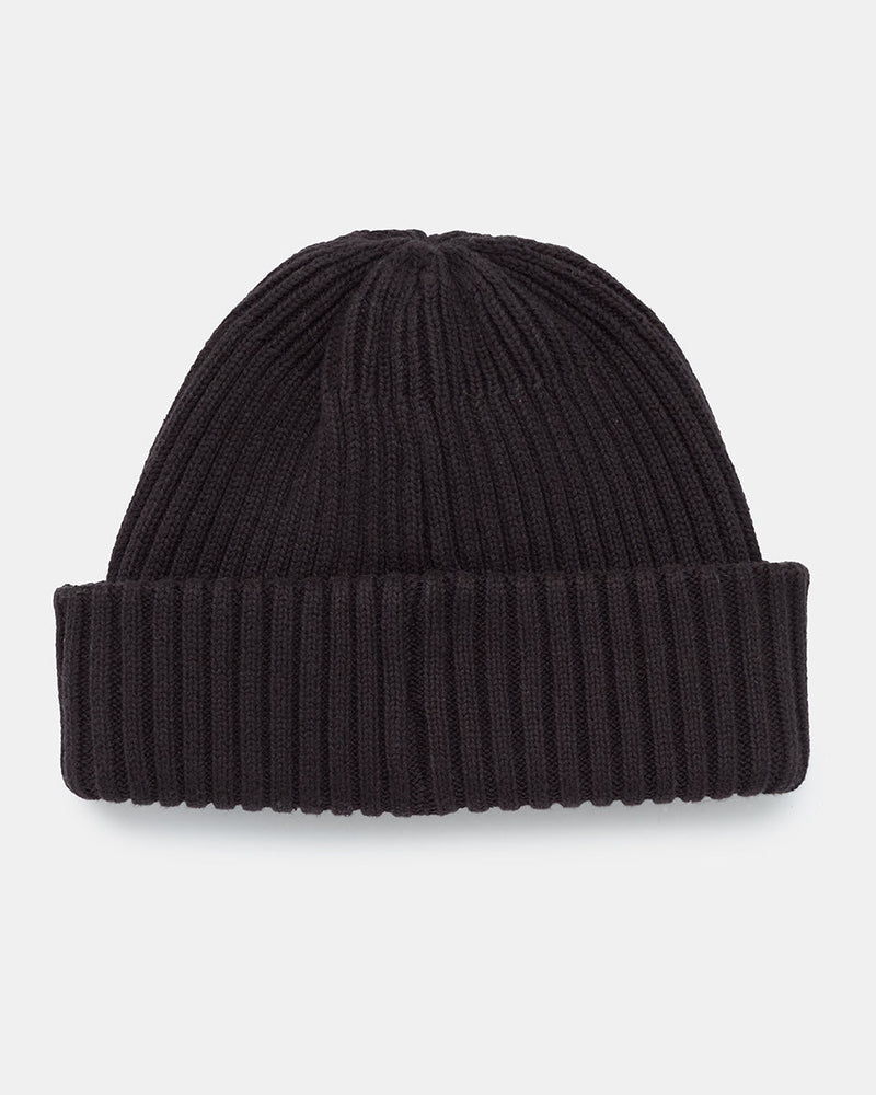 Black-Organic-Cotton-Ribbed-Short-Beanie